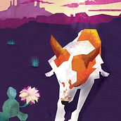 Dog digs in the desert at sunset. Un progetto di Illustrazione tradizionale di Rachel Guha - 10.09.2022