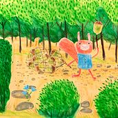 Mein Abschlussprojekt für den Kurs: Illustrationstechniken für Kindergeschichten. Un proyecto de Ilustración tradicional, Diseño de personajes, Papercraft, Dibujo, Ilustración digital, Ilustración infantil y Narrativa de Felicita - 20.09.2022
