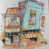 My project for course: Expressive Architectural Sketching with Colored Markers. Sketching, Drawing, Architectural Illustration, Sketchbook & Ink Illustration project by remychichka - 09.24.2022
