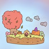 Kawaii Fall Scene. Projekt z dziedziny Projektowanie postaci, Ilustracja c, frowa i Manga użytkownika Will Doughty - 26.09.2022