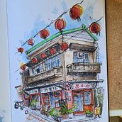 Mein Abschlussprojekt für den Kurs: Expressive Architekturskizzen mit Markern. Een project van  Schetsen,  Tekening,  Architecturale illustratie, Sketchbook y  Illustratie met inkt van Emre - 26.09.2022