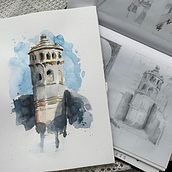 Mój projekt z kursu: Rysunek architektoniczny w akwareli. Traditional illustration, Sketching, Drawing, Watercolor Painting, Architectural Illustration, and Sketchbook project by darhena - 09.28.2022