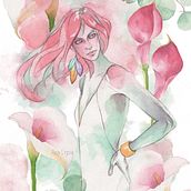 Iris girl. Traditional illustration, Advertising, Fine Arts, Sketching, Creativit, Pencil Drawing, Drawing, Poster Design, Fashion Design, Watercolor Painting, Artistic Drawing, and Fashion Illustration	 project by Ana Ligeia - 09.30.2022