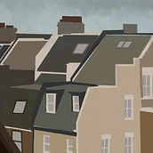 Background art for shortfilm "Het Bon Marchéke". Ilustração tradicional, Cinema, Vídeo e TV, Animação, e Direção de arte projeto de Mélissa Cembolista - 13.11.2020