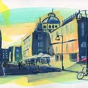 Amsterdam with a bicycle. Un proyecto de Ilustración tradicional, Pintura, Ilustración arquitectónica e Ilustración con tinta de amy_28 - 01.10.2022