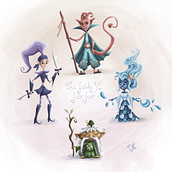 A D&D adventure group: The Fairly Fair Four. Un proyecto de Ilustración tradicional, Diseño de personajes, Ilustración digital, Ilustración infantil y Narrativa de kathrin_kurfiss - 09.09.2022