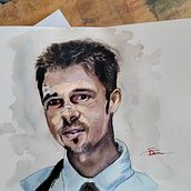 portrait Brad Pitt aquarelle. Un proyecto de Pintura a la acuarela de David Iannantuoni - 01.10.2022