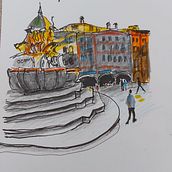 My project for course: Urban Sketching: Capture Your City in Motion. Un progetto di Illustrazione tradizionale, Bozzetti, Disegno, Pittura ad acquerello, Illustrazione architettonica e Sketchbook di Pavlina - 04.10.2022