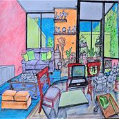 Alegoría de colores neón. Traditional illustration, Architecture, Drawing, Architectural Illustration, Interior Architecture, and Artistic Drawing project by Luciano Odone - 10.07.2022