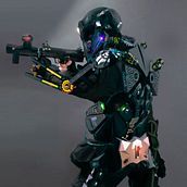 Cyborg Cop . Ilustração tradicional, 3D, Direção de arte, Pós-produção fotográfica, Modelagem 3D, Design de personagens 3D, e Fotomontagem projeto de Jairo Ayala - 07.10.2022