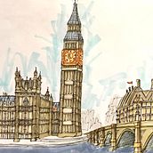 Big Ben. Sketching, Fine Arts, Painting, Street Art, Drawing, Artistic Drawing, and Sketchbook project by mariana_levischi - 10.14.2022