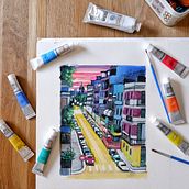 Pittura a gouache di paesaggi urbani "Bari rione Madonnella, Italy" . % cac76 tarafından hazırlanan Geleneksel illüstras, on, Tablo, Guaj Bo, Ve ama projesi - 10.15.2022