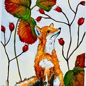 Foxy in the strawberry garden. Traditional illustration project by Sally J - 10.17.2022