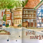 Mein Abschlussprojekt für den Kurs: Urban Sketching: Drücke deine Welt mit einer neuen Perspektive aus   Ein Projekt aus dem Bereich Traditionelle Illustration, Skizzenentwurf, Zeichnung, Aquarellmalerei, Architektonische Illustration und Sketchbook von Thomas - 21.10.2022