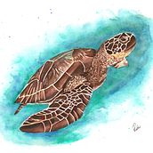 Sea Turtle in Watercolor. Un progetto di Artigianato, Belle arti, Pittura e Pittura ad acquerello di Roshni Mehta - 03.11.2022