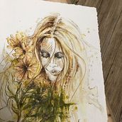 Experimental portrait with ink, tea and alcohol - my 2nd attempt. Traditional illustration, Fine Arts, Painting, Watercolor Painting, Portrait Drawing, Artistic Drawing, Ink Illustration, and Naturalistic Illustration project by Gabriele Schilcher - 11.04.2022