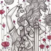 1st project: cover book : Syrians with Lady Justice - 2nd Project: Women from Syria regain their Agency  . Ilustração tradicional projeto de Dima Nachawi - 02.09.2022