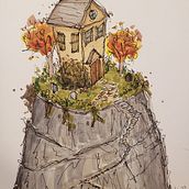 Little abandoned house on a hill. Traditional illustration project by Laura Wilson - 11.09.2022