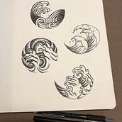 Handpoke tattoo Japanese wave . Een project van  Tatoeageontwerp van Monika Borgodzhiiska - 10.11.2022