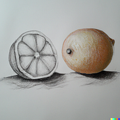 Dibujo realista a lápiz de una naranja y un limon. Ilustração tradicional, Desenho a lápis, e Desenho projeto de Daniel Villegas - 12.11.2022