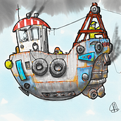 Air boat, digital drawing.. Un projet de Illustration traditionnelle de Mark Simkins - 10.02.2019
