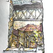 Porto Sketch. Very challenging to capture the beautiful light in the photo, at least with the  markers I have, and my current skill level.. Traditional illustration project by Gregg Brown - 11.21.2022