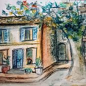 Mon premier croquis. Merci pour ce cours, assise sur un banc tôt ce matin, je me suis bien amusée. Je n'ai pas utilisé de marqueurs mais des pastels. Mais l'idée y est non ?. Sketching, Drawing, Architectural Illustration, Sketchbook & Ink Illustration project by nath297 - 11.24.2022