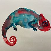 Wet-on wet watercolor chameleon without wax resist. Traditional illustration project by Keira Norton - 11.25.2022