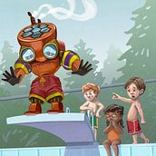 Gibson Can't Swim. Traditional illustration, Writing, Stor, and telling project by Dustin Resch - 11.26.2022