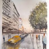 Mi proyecto del curso: Paisajes urbanos en acuarela. Projekt z dziedziny  Sztuki piękne, Malowanie akwarelą,  R i sunek architektoniczn użytkownika Nayr Espinoza - 27.11.2022