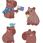El carpincho uruguayo - pack de stickers. Traditional illustration, Character Design, and Manga project by Alexa Brito - 11.27.2022