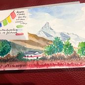 Mon projet : une page carnet de voyage Nepal. Watercolor Painting, Traditional illustration, Architectural Illustration, and Sketchbook project by cecile_bd - 11.30.2022