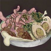 Zombie ramen. Traditional illustration, Game Design, Painting, Comic, Portfolio Development, Concept Art, Acr, lic Painting, Oil Painting, and Color Theor project by Stefania Laudisa - 07.18.2022