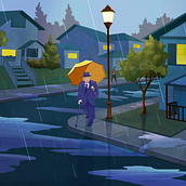 Umbrella Man. Traditional illustration, Character Design, and Digital Illustration project by Madelyn Isom - 12.03.2022