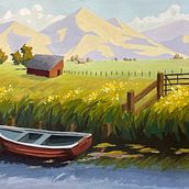 Countryside Dawn. Traditional illustration, Gouache Painting, and Painting project by Madelyn Isom - 12.03.2022