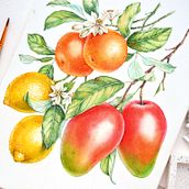 Watercolor Florals and Fruits for Monarte. Traditional illustration, Watercolor Painting, and Fashion Design project by Katerina Kolberg - 02.01.2018