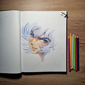 Ikki de Fenix. Drawing, Portrait Drawing, Sketchbook, and Colored Pencil Drawing project by Alberto Dios - 12.07.2022