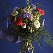 Bouquet silvestre en rojo, verde y azul. Interior Design, L, scape Architecture, Decoration, DIY, Floral, and Plant Design project by Francisca Timoneda - 12.09.2022