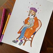 Carnet de croquis - Meilleur moment de la journée  🫶🏻🐈‍⬛ . Traditional illustration, Sketching, Creativit, Drawing, Watercolor Painting, Sketchbook, and Gouache Painting project by Maëlle PAVIOT - 12.17.2022