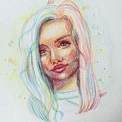Mon projet du cours : Dessin de portraits expressifs aux crayons de couleur . Drawing, Portrait Drawing, Sketchbook, and Colored Pencil Drawing project by calylla - 12.19.2022