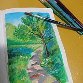 Meu projeto do curso: Pintura de paisagens com guache para iniciantes. Fine Arts, Painting, Naturalistic Illustration, and Gouache Painting project by Elaine Fagundes - 12.26.2022