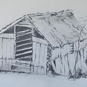 Sketch old hay barn in the Austrian mountain . Arts, Crafts, Sketching, Architecture, and Painting project by claus.stadler - 12.30.2022