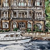 My project for course: Illustrating Charming Scenes with Watercolor and Ink. Un proyecto de Pintura, Bocetado, Pintura a la acuarela, Ilustración arquitectónica e Ilustración con tinta de Gül Günizi - 03.01.2023