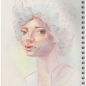 Mon projet du cours : Dessin de portraits expressifs aux crayons de couleur . Drawing, Portrait Drawing, Sketchbook, and Colored Pencil Drawing project by degroux_g - 01.03.2023