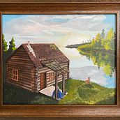Grey Owl's Cabin. Painting, Acr, and lic Painting project by humejshop - 01.06.2023