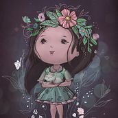 Little girl with a cat illustration for the sweatshirt. Un proyecto de Ilustración tradicional de Olga Pekar - 07.01.2023