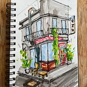 My project for course: Expressive Architectural Sketching with Colored Markers . Schițe, Desen, Ilustrație arhitecturală, Caiet de schițe & Ilustrație cu cerneală de Giulia - 01.09.2023