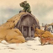 Cabana con animales. Traditional illustration, Digital Illustration, L, and scape Architecture project by Marçal Oliver - 01.10.2023