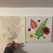 Mon projet du cours : Composition florale avec acrylique et broderie. Un progetto di Illustrazione tradizionale, Pittura, Ricamo, Pittura acrilica e Textile Design di Manon Galery - 10.01.2023