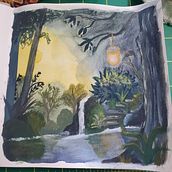 My project for course: Fantasy Landscapes with Watercolor & Gouache. Fine Arts, Painting, Watercolor Painting, Naturalistic Illustration, and Gouache Painting project by Monique - 01.11.2023